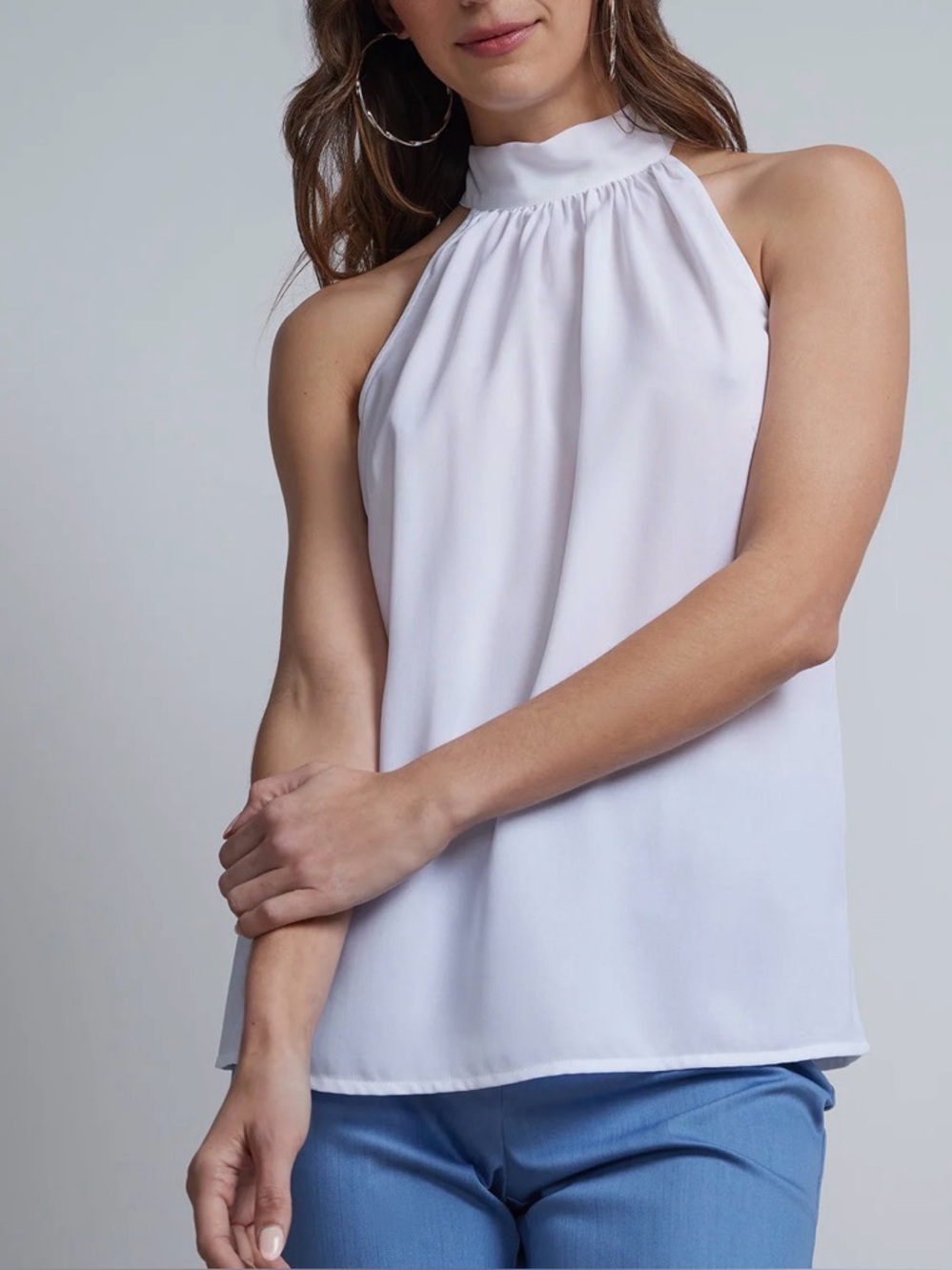 New Women's White Halter Neck Top Sz Large Polyester